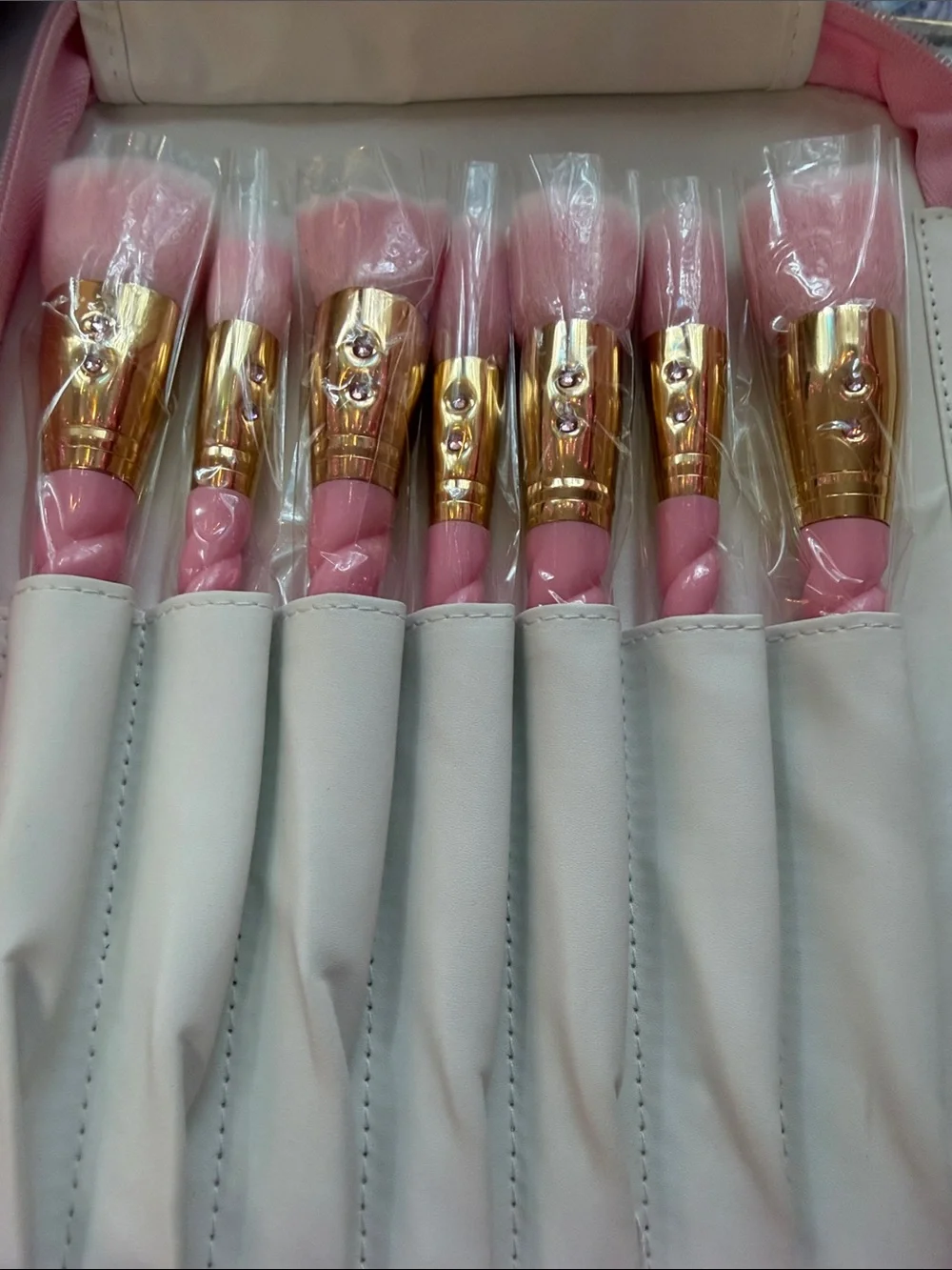 Pink Patent Makeup Brush Case with Gold Brand Plaque